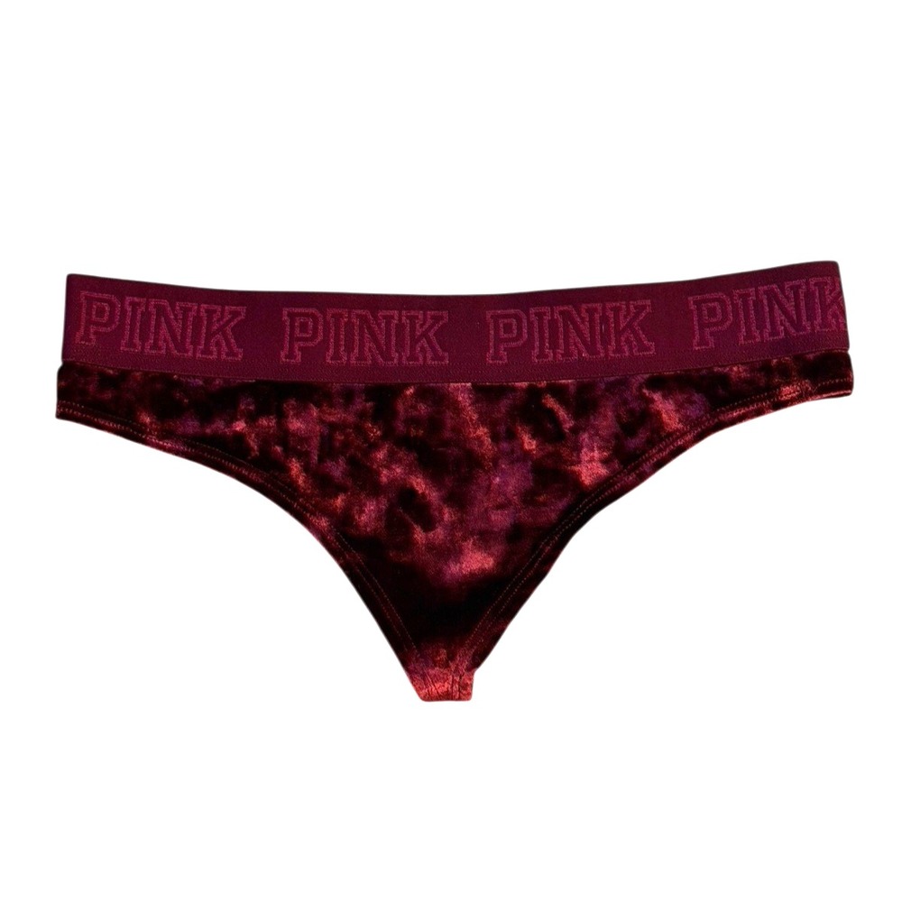Victoria's Secret PINK Velvet Red Thong Panty Size Small Ruby Burgundy Holiday